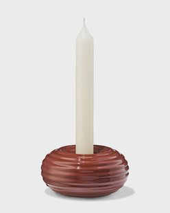 HEMA Kandelaar 9.7x20cm keramiek ribbel bruin (bruin)