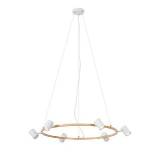 QAZQA Moderne hanglamp hout print met wit 6-lichts - Jeana Circle