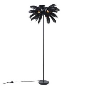 QAZQA Art Deco vloerlamp zwart met zwarte veren - Peahen