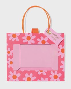 HEMA Cadeautas 24x20x11cm bloemenprint met venster roze/oranje