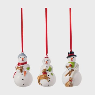 Villeroy & Boch Nostalgische kerstboomhangers sneeuwpoppen 3-pack Wit