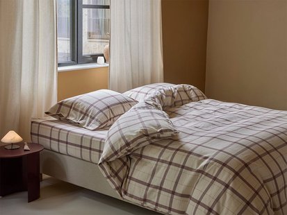 Yumeko Dekbedovertrek flanel mauve check 200x220 + 2/60x70 100% biologisch katoen, flanel (licht geborsteld)