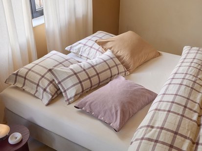 Yumeko Kussensloop flanel mauve check 100% biologisch katoen, flanel (licht geborsteld)