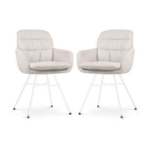 Nolon Noa-Mia Eetkamerstoelen Set van 2 - Beige - Witte Poten