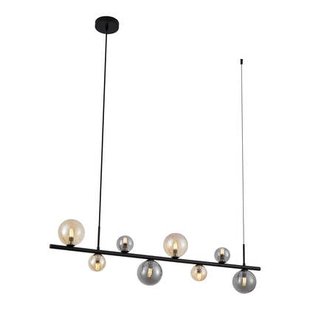 QAZQA Hanglamp zwart met smoke en amber glas langwerpig 8-lichts -
