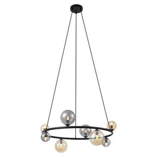 QAZQA Hanglamp zwart met smoke en amber glas rond 8-lichts - Monaco