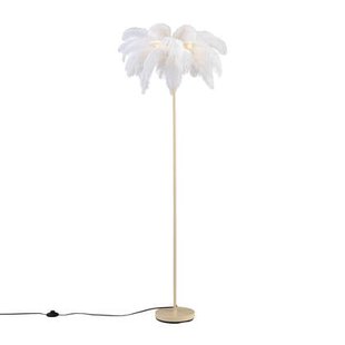QAZQA Art Deco vloerlamp beige met witte veren - Peahen