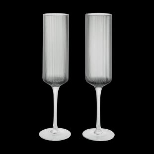 Ferm Living Ripple Champagne flutes champagneglazen 15 cl 2-pack Smoked Grey