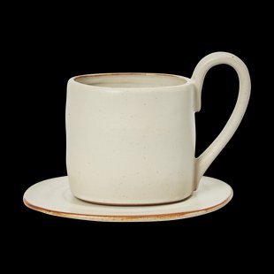 Ferm Living Flow mok met schotel 25 cl Off-white speckle