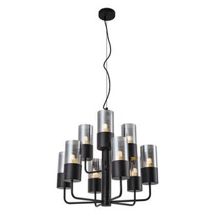 QAZQA Moderne kroonluchter zwart met smoke glas 9-lichts - Laura