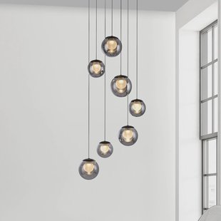 PURE LED hanglamp Popup, grijs/rookgrijs, Ø 40 cm, 7-lamps.