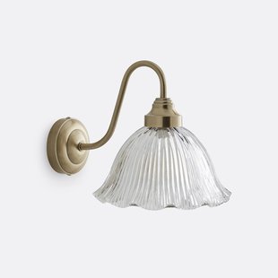 Wandlamp in geribbeld glas en messing, Iloa