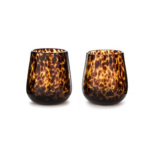 Set van 2 kaarshouders in amberkleurig glas, Fauvita