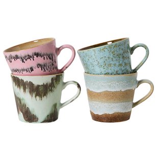 HKliving 70&#039;s Ceramic Cappuccino Mok Set Van 4 Dada