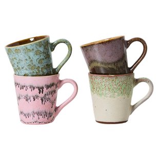 HKliving 70&#039;s Ceramic Espresso Kopjes Set Van 4 Brutalism