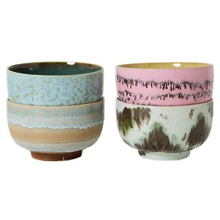 HKliving 70&#039;s Ceramic Noodle Schaal&Oslash;13.5 Set Van 4 Dada