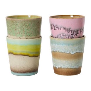 HKliving 70&apos;s Ceramics Mokken 0,23 L - Set van 4 - Pop Art