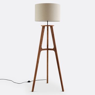 Eiken en linnen driepoot vloerlamp, Larso