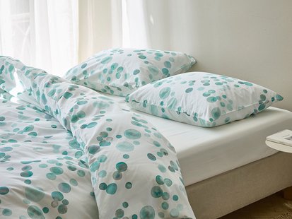Yumeko Dekbedovertrek katoen satijn watercolor dots sea green 100% biologisch katoen, satijn geweven