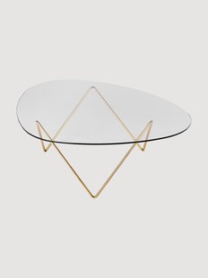 Handgemaakte ovale salontafel Pedrera met glazen tafelblad