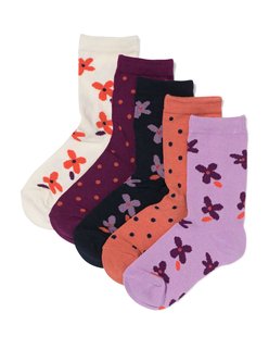 HEMA Kindersokken bloemen - 5 paar lichtpaars (lichtpaars)