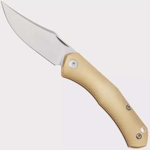 GiantMouse ACE Jutland JUTLAND-SJ-BRASS, Stonewashed CPM S90V, Milled Brass zakmes, Ansø en Voxnaes design