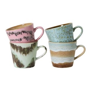 HKliving 70&apos;s Ceramics Cappuccinomok 0,33 L - Set van 4 - Dada