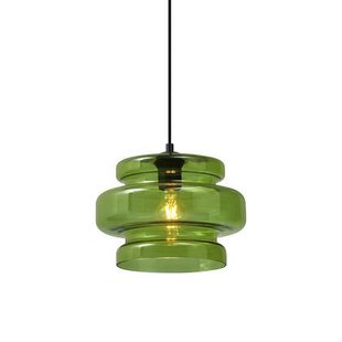 QAZQA Retro hanglamp zwart met groen glas - Denise