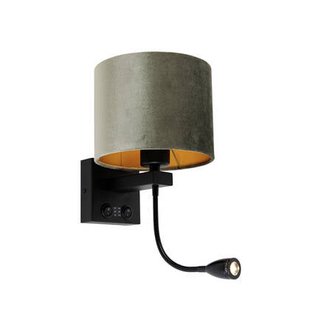 QAZQA Wandlamp zwart met velours kap groen 18cm - Brescia