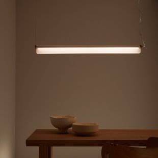 Hanglamp lineair glazen buis en staal, Strozzi