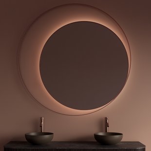 Spiegel Gliss Design Kosmos Koper Rosé Rond met Frame en Indirecte LED Verlichting 120 cm