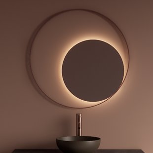 Spiegel Gliss Design Kosmos Koper Rosé Rond met Frame en Indirecte LED Verlichting 80 cm