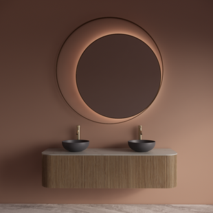 Spiegel Gliss Design Kosmos Mat Goud Rond met Frame en Indirecte LED Verlichting 140 cm