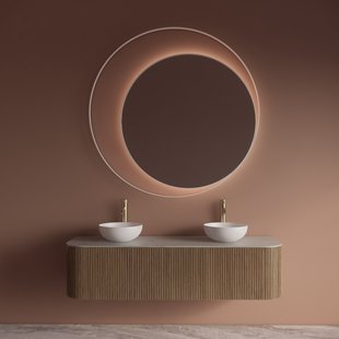 Spiegel Gliss Design Kosmos Mat Wit Rond met Frame en Indirecte LED Verlichting 120 cm