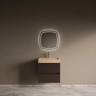 Badmeubelset Riga Travertin met Wastafel 60 cm Bruin Eiken