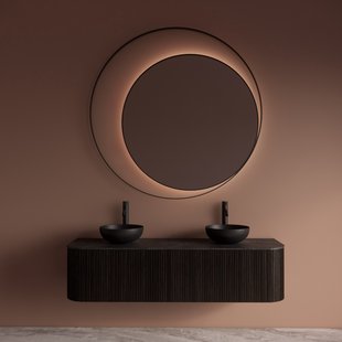 Spiegel Gliss Design Kosmos Mat Zwart met Frame en Indirecte LED Verlichting 140 cm