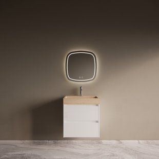 Badmeubelset Riga Travertin met Wastafel 60 cm Mat Wit