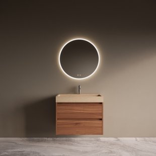 Badmeubelset Riga Travertin met Wastafel 80 cm Walnoot