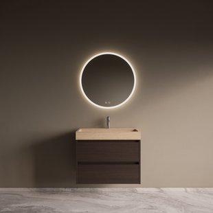 Badmeubelset Riga Travertin met Wastafel 80 cm Bruin Eiken