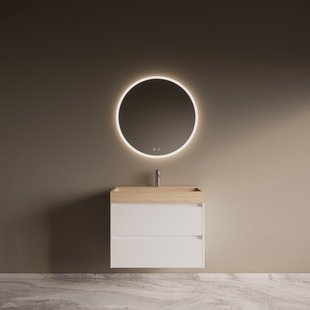 Badmeubelset Riga Travertin met Wastafel 80 cm Mat Wit