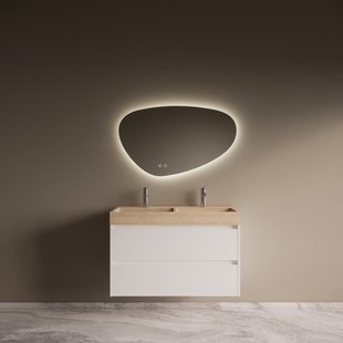 Badmeubelset Riga Travertin met Wastafel 100 cm Mat Wit