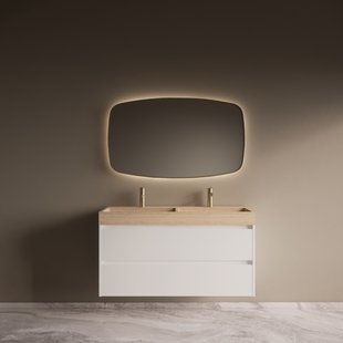 Badmeubelset Riga Travertin met Wastafel 120 cm Mat Wit