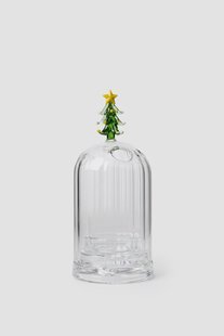 Glazen waxinelichthouder met kerstboom