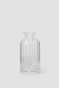 Glazen waxinelichthouder met kerst duifjes