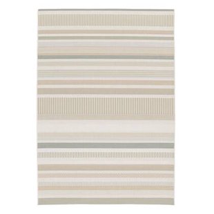 sweeek - Binnen-|buitentapijt, vintage lineair patroon in crème, beige