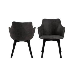 Vanua Eetkamerstoel - Set Van 2 - Antraciet Met Mat Zwarte Poten