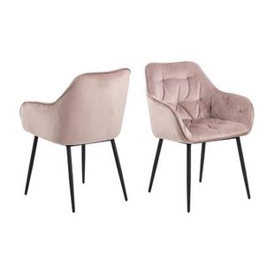 Moala Eetkamerstoel - Set Van 2 - Fluweel Roze Met Mat Zwarte Poten
