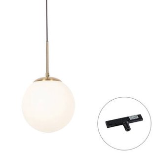 QAZQA Art Deco hanglamp goud met opaal glas incl. rail adapter zwart