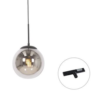 QAZQA Art Deco hanglamp zwart met smoke glas incl. rail adapter