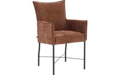 Goossens Eetkamerstoel Erik bruin stof met armleuning, modern design